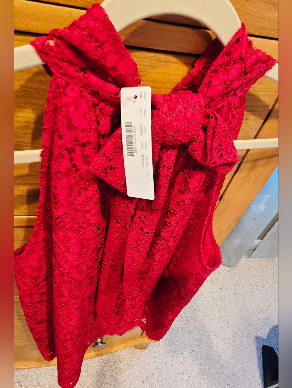 NWT J Crew Red Lace Sleeveless Mock Neck Camisole, Back Neck Bow, S - Picture 4 of 6